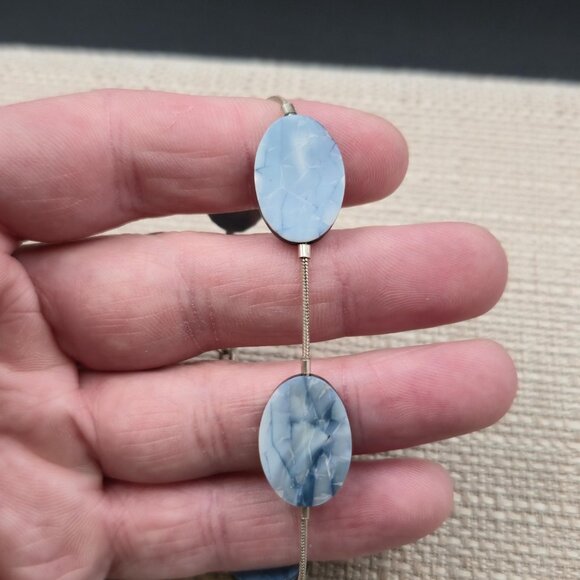 7.5 Inch Sterling Silver Oval Blue Shell Chain Bracelet A6883 - Picture 3 of 6